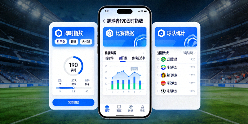 踢球者190即时指数App界面预览图展示专业足球数据分析功能